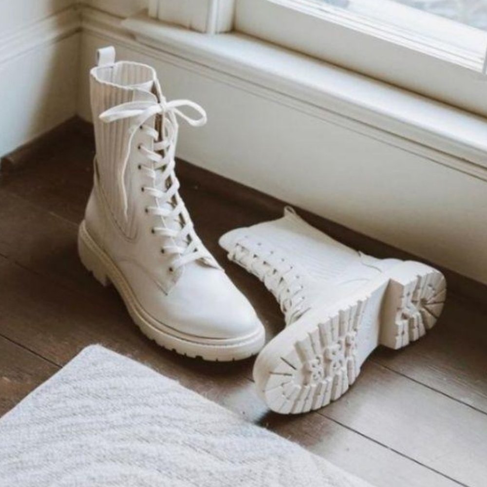 Bone Knit Shaft Lace Up Combat Boots - Picture 5 of 5